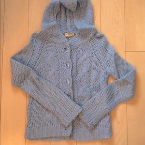 Anthropologie Blue Wool Cardigan with Hood